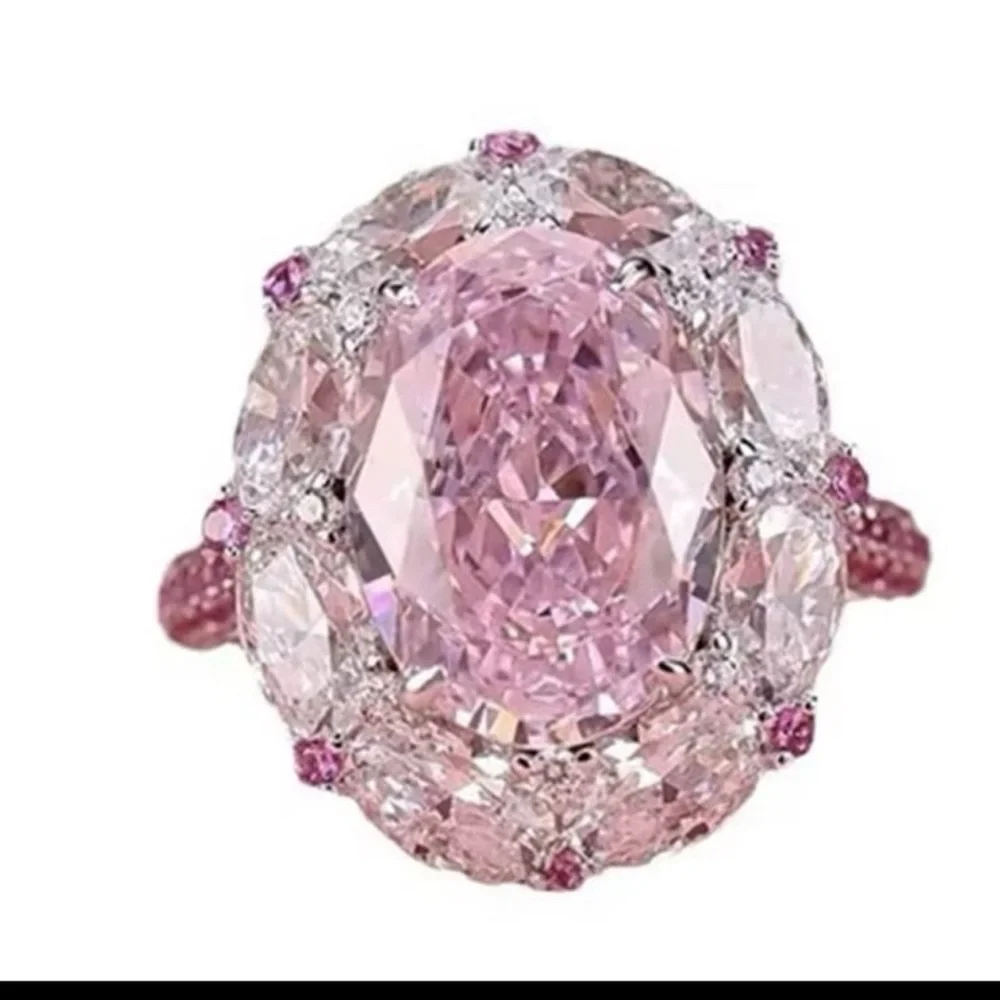 Brilliant finish oval amethyst 6.2CT silver ring with swarovski elements